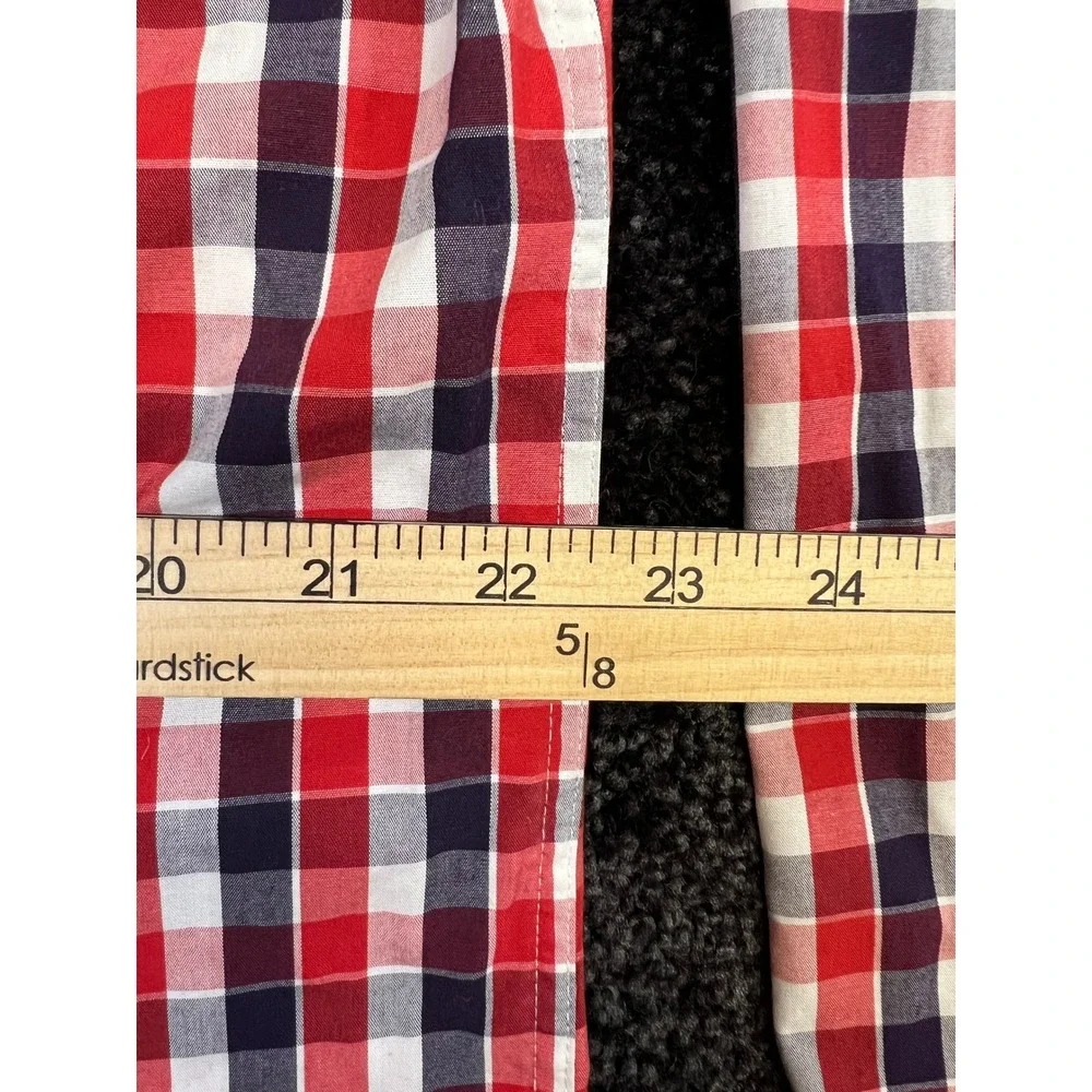 Mens Banana Republic Tailored Slim Fit Non Iron Red Blue Plaid Shirt No Size Tag